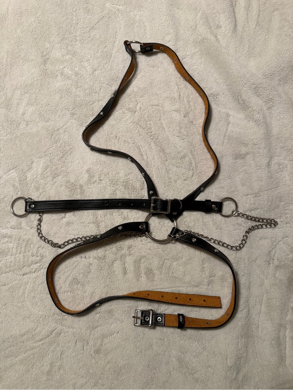 Black  Leather Adjustable Harness with Chains